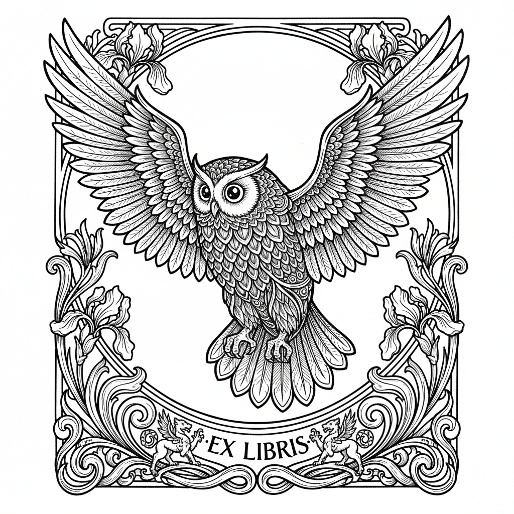 Hibou — gravure fine Art Nouveau
