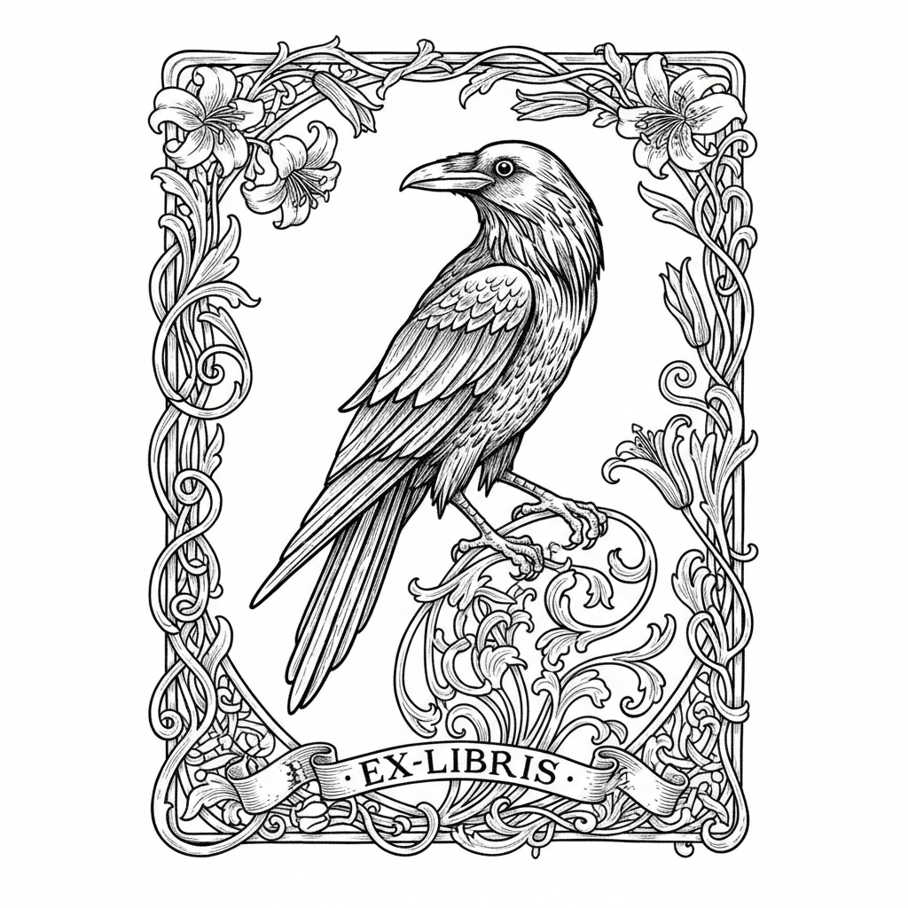 Corbeau — gravure fine Art Nouveau