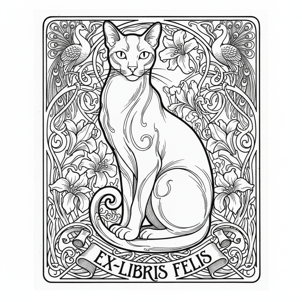 Chat — gravure fine Art Nouveau