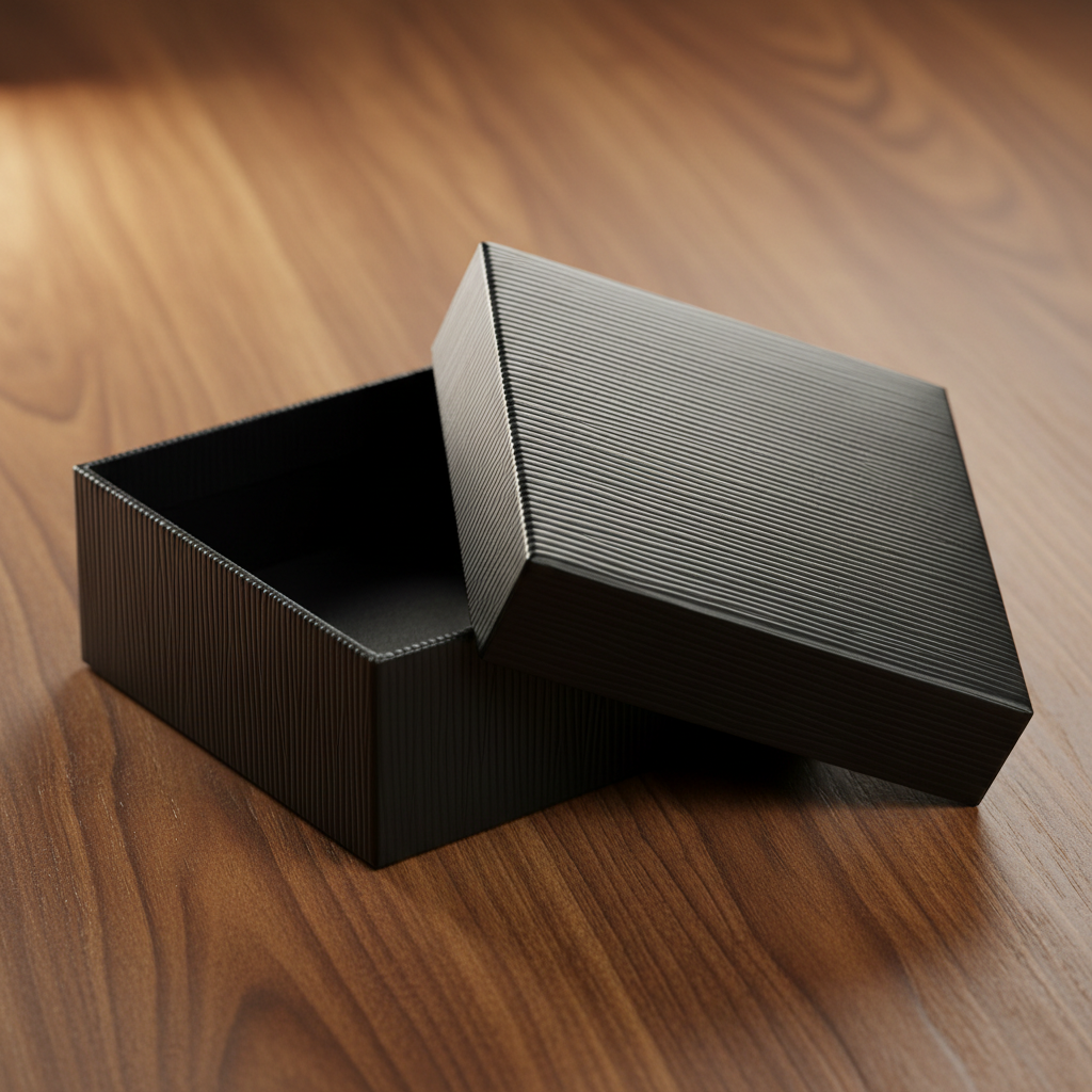Boîte noire épis 9,3×9,3×6 cm sur fond bois noyer